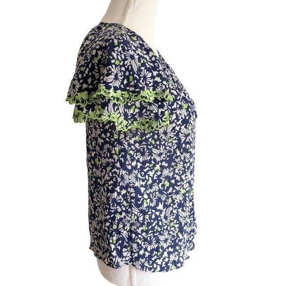 Tanya Taylor Silk Blue Floral Tiered Short Sleeve Pullover Top Small - Picture 6 of 16